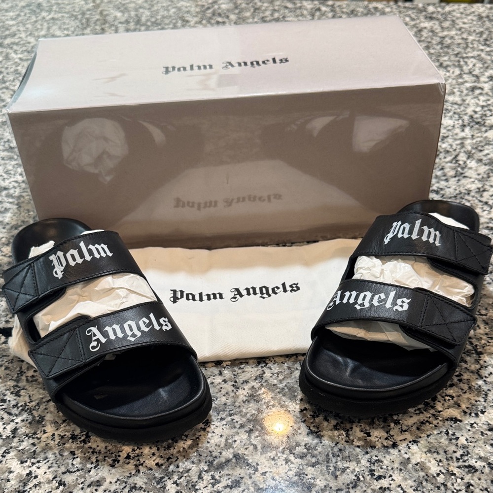 Palm Angels Black Slides with White Logo